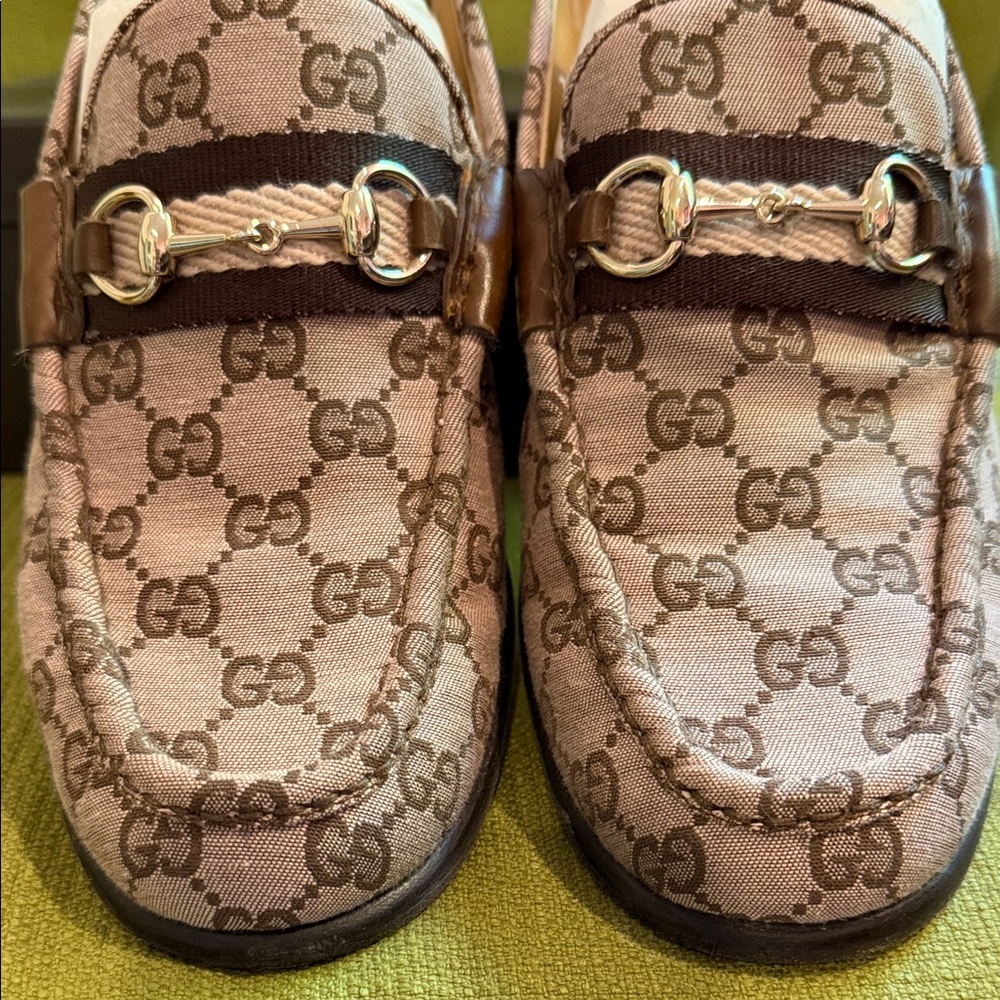 Gucci Beige Brown/Pink GG Canvas Horsebit Loafers - Picture 5 of 7